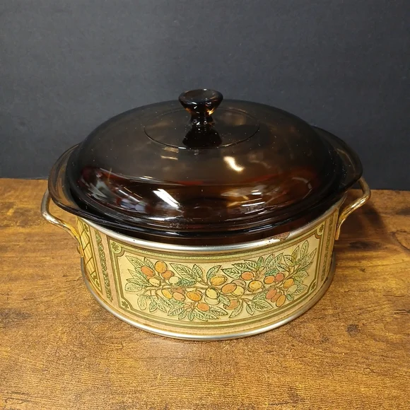 Vintage Pyrex 024 2L Amber Brown Glass Bowl Casserole Dish w/624-C Lid & Carrier - Picture 3 of 13